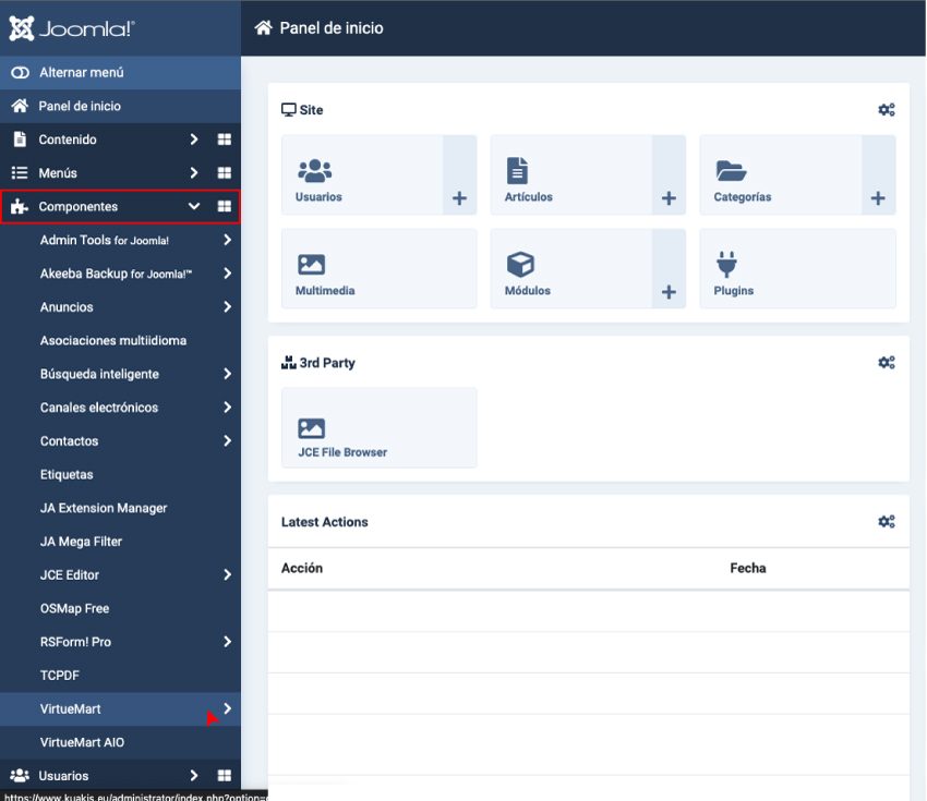 Menú de VirtueMart en el administrador de Joomla
