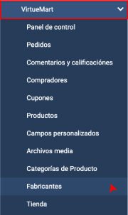 Submenú de fabricantes en VirtueMart