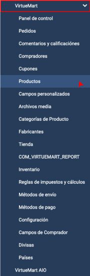 Submenú de productos en VirtueMart
